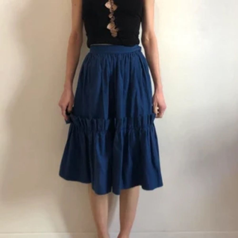 & Other Stories Paris Atelier Royal Blue Tiered Ruffle A Line Bow Tie Skirt - Picture 2 of 6